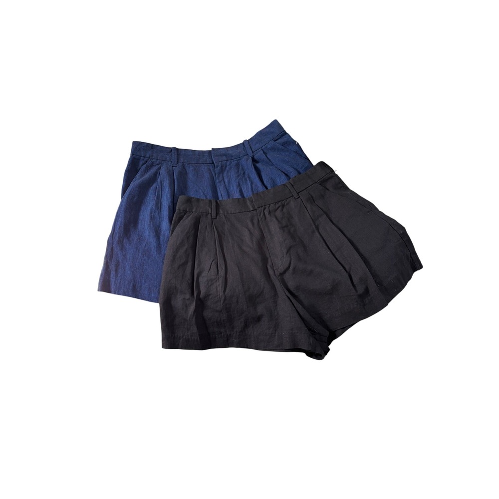 Gap 365 Womens Navy Blue Linen Blend High Rise Pleated Shorts Bundle Lot of 2 L
